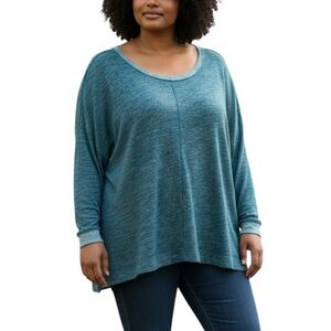 Old Navy Cozy Two Tone Teal Blue Long Sleeve Top  Plus Size XXL